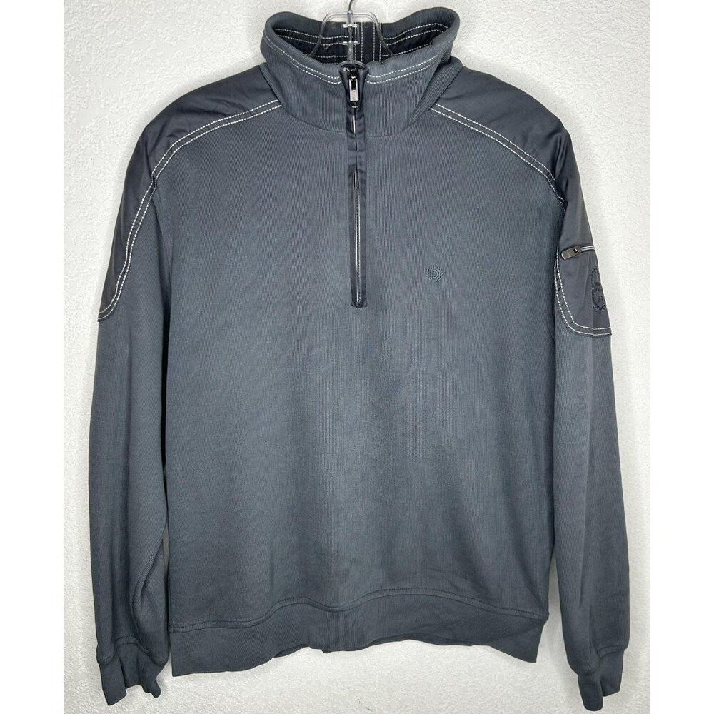 Bugatti Sweatshirt Mens Small Gray 1/4 Zip Pullover Logo Sleeve Pocket Mock Neck